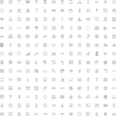Fototapeta premium Thin line icons featuring a diverse collection of everyday objects, tools, animals, symbols, and abstract concepts, suitable for internet, mobile, and commerce applications