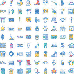 Naklejka premium Hand drawn scribble icon set featuring colorful, playful line art for uiux, web and app design diverse objects, symbols and concepts for creative projects and interfaces