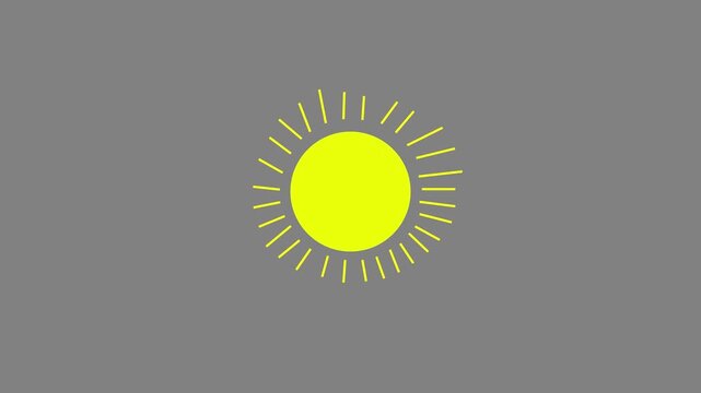 Sun symbol displayed in bright yellow vector art floats prominently against a solid grey backdrop, providing a sharp and professional look for digital projects requiring high visual clarity.