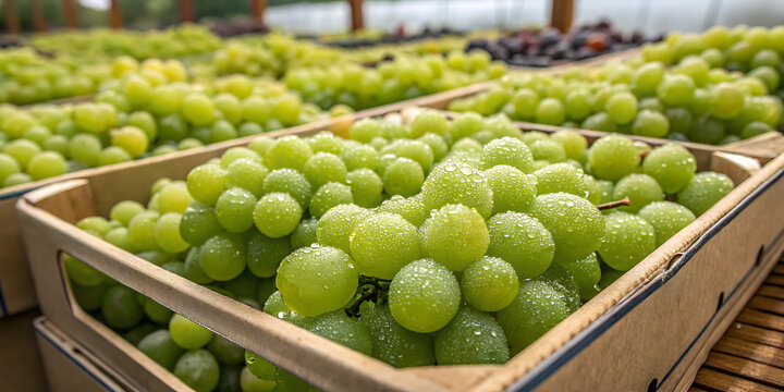 Closeup fresh green grape fruit at fruit market - green patterns