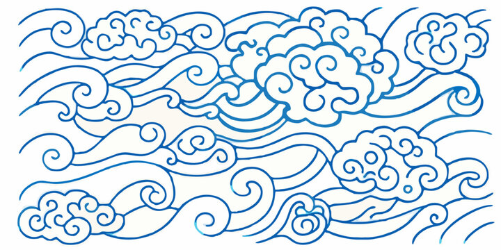 Traditional blue cloud pattern with swirling motifs on a white background