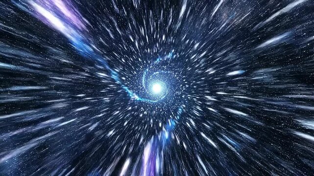 Bright cosmic vortex with swirling stars and colorful galaxy lights in deep space background
