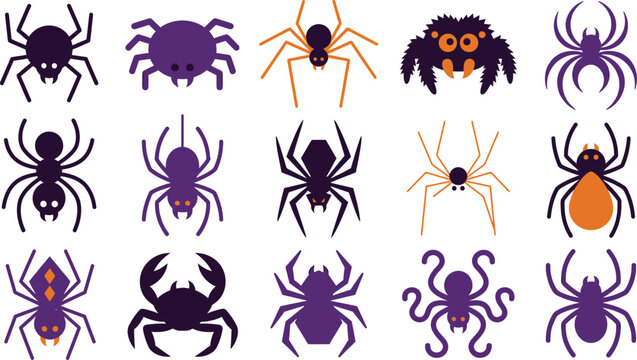 Halloween spider vector set colorful spiders scorpions creepy crawlies for seasonal designs