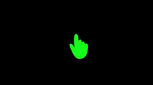 Green hand cursor clicking or tapping on a digital screen interface for web and mobile app design elements