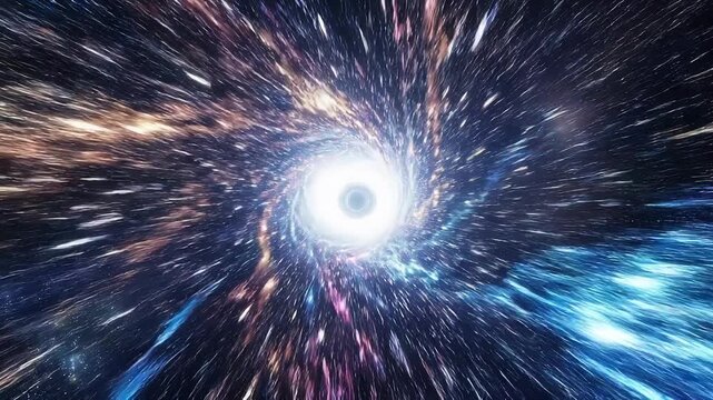 Stunning vibrant cosmic black hole with swirling colorful galaxy and bright light in deep space