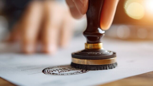 Document acceptance with stamp and hand