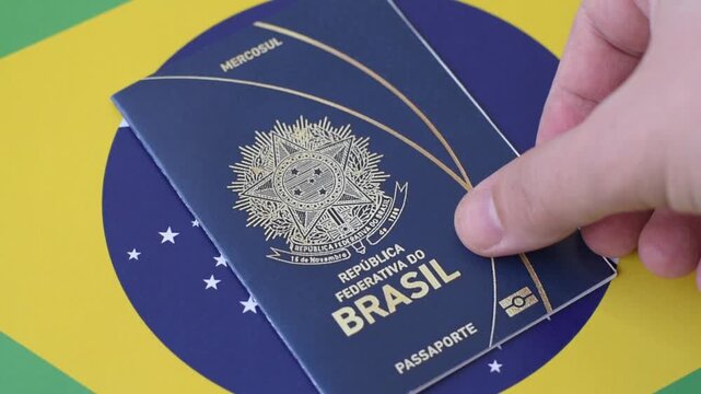 Brazil, Brazilian passport or id document with tickets for flight, travel, border crossing. Brazilian passport and tickets as a background for your design