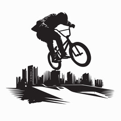 Obraz premium Freestyle BMX Rider Doing Trick in Skatepark Silhouette Vector