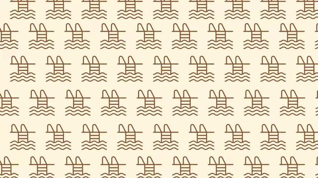 Seamless Pattern of Swimming Pool Ladder and Water Waves in a Repeating Design.