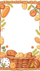 Fototapeta premium Cute Cartoon Bakery Frame with Adorable Cookies, Sweets, and Decorative Elements for Invitations and Art Projects