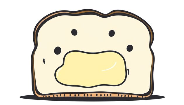Cute cartoon illustration of a slice of bread with butter spread, perfect for bakery, food-related content, or children's projects