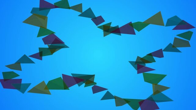 motion loop featuring a series of transparent, dark-toned triangular shapes following a circular path against a bright blue backdrop.