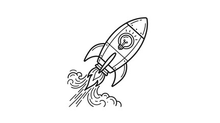 Rocket Ship with Lightbulb Hand Drawn Illustration © KOKO