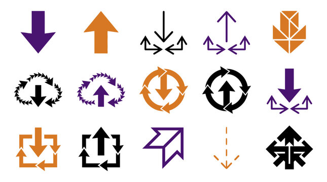 Set of upload and download arrows with square and circular designs download direction navigation interface movement