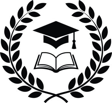 Graduation laurel wreath with graduate cap and open book icon vector isolated on transparency.