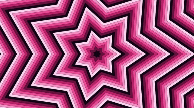 Animation where a central star shape continuously morphs into a polygon and back, featuring layers of deepening pink and magenta hues