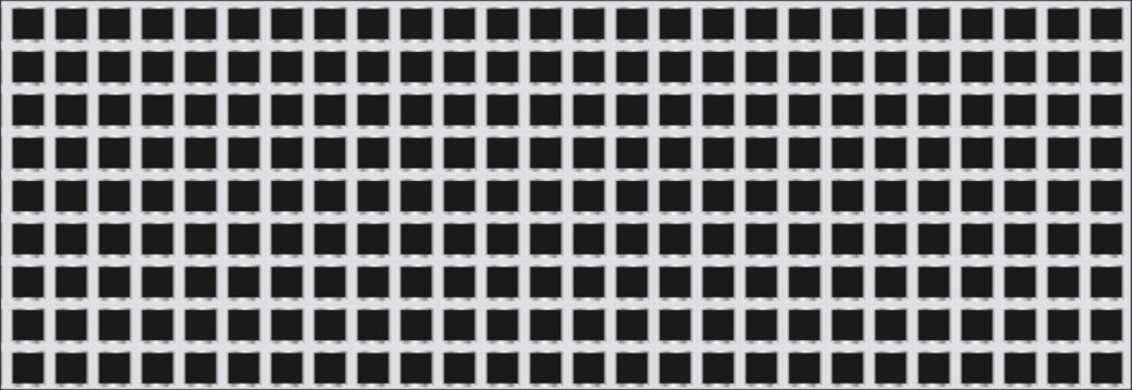 Metal square cell and background steel black with mesh plate hole. Iron grid pattern and carbon grill sheet with grate stainless dark. Industry metal 3d and chrome background