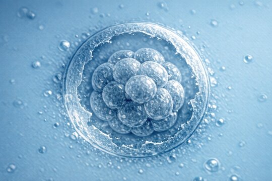 A close-up view of a cell with water droplets on its surface