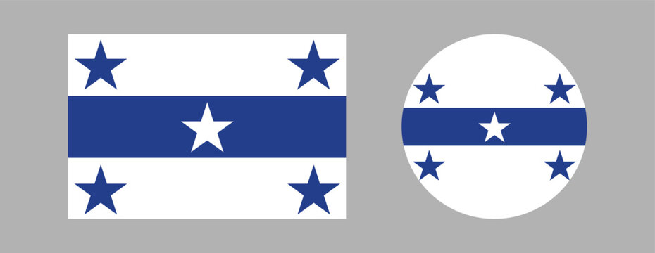 Flag of Gambier Islands circle, rectangle icon, sticker, banner set. Gambier Islands of French Polynesia flag emblem, logo. Gambier Islands flag round, rectangular button, badge, background template.