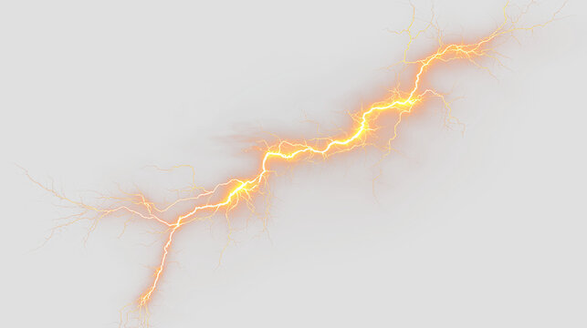 Bright orange lightning bolt on a transparent background showing energy and power in motion