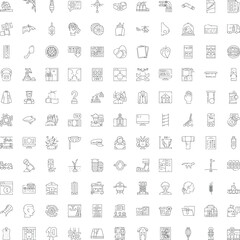Fototapeta premium Large customizable outline icon set featuring minimal line pictograms for ui, web and app projects covering business, tech, travel, food, health, shopping, education, home and social needs