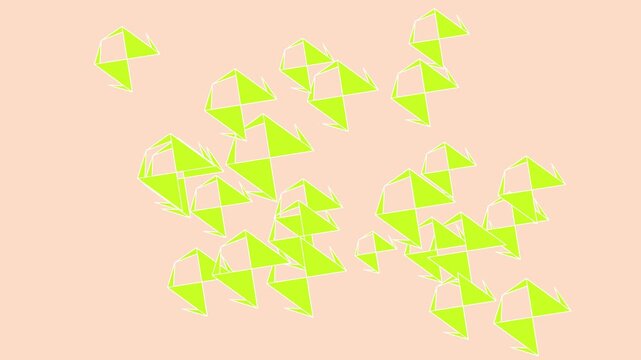 A crisp and stylish loop featuring neon green, angular wireframe shapes that pulse and transform into different polyhedral structures against a light peach environment.