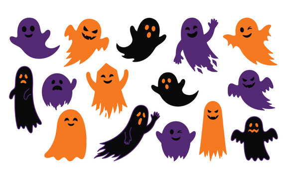Halloween vector bundle cute ghost illustrations for spooky season designs printables