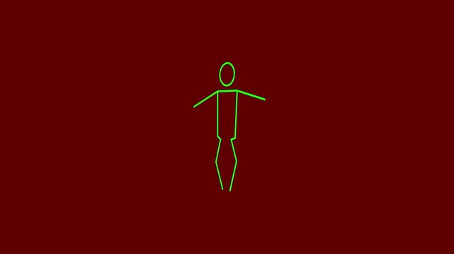 Green Line Art Stick Figure Character Zooming Out on Dark Red Background
