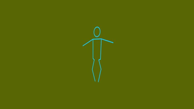 Green Line Art Stick Figure Character Zooming Out on Dark yellow Background