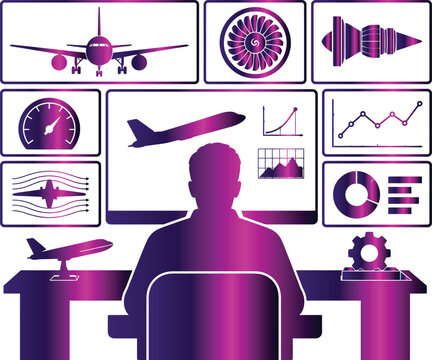 Person analyzing aviation data with charts and airplane models on a desk