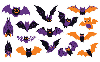 Fototapeta premium Halloween vector bundle cute bats owls spooky creatures for october 31st designs