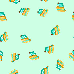Fototapeta premium burger vegan food isometric seamless pattern. burger vegan food sign illustration