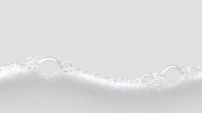 Bubbles rising on top of a white foam surface with a transparent background in a simple design setting