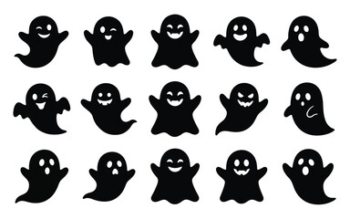 Fototapeta premium Halloween vector bundle 15 black ghost silhouettes for spooky designs party decorations