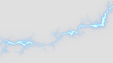 Fototapeta premium Electric blue lightning bolt on transparent background showing branching patterns in various directions