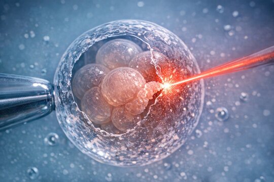 A microscopic view of a cell containing a bright red light