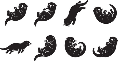 Fototapeta premium Seal, animal, black, icons, set of 8, vector graphics, wildlife, marine, mammal isolated on Transparent Background