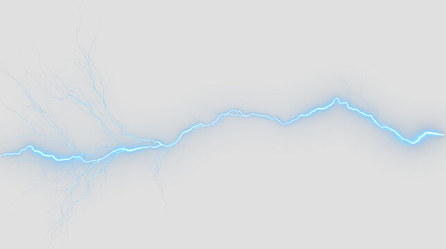 Bright blue lightning bolt on transparent background shows dynamic energy in a striking visual format for designs and artwork