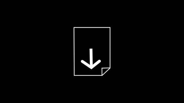 White Document Download Icon Animation with Downward Arrow on Black Background