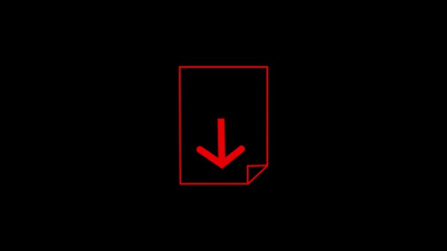 red Document Download Icon Animation with Downward Arrow on Black Background