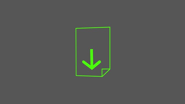 green Document Download Icon Animation with Downward Arrow on White Background