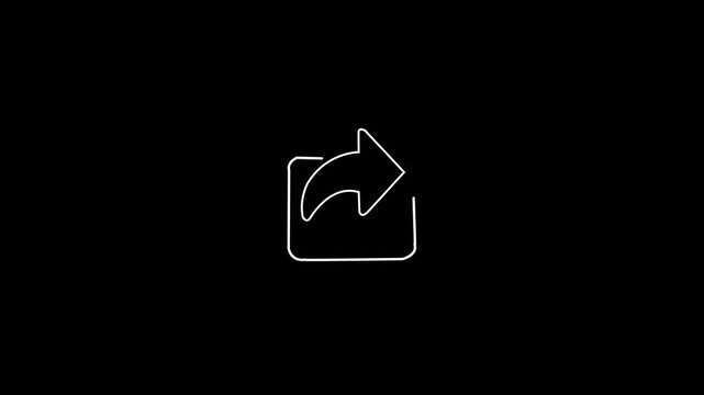 White Share Icon Animation Minimalist Outgoing Arrow on Black Background Social Media Share Button Symbol Line Art Motion Graphic Asset