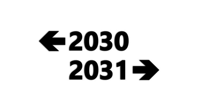 Future planning concept: 2030 and 2031 years with directional arrows for strategic business goals and timeline visualization