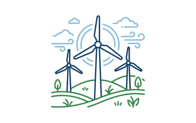 Wind Turbine Farm Outline Illustration © comp