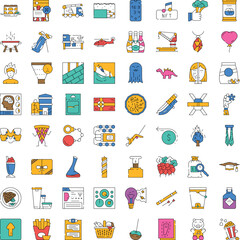 Fototapeta premium Colorful collection of vector line icons showing a wide variety of objects, activities, concepts and ui elements for web, mobile and digital design projects