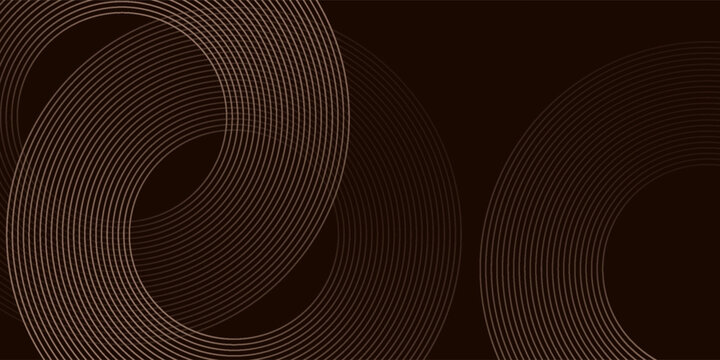 Elegant abstract background with luxury copper or rose gold concentric circular lines on dark brown backdrop. Modern geometric vector pattern for premium design, cover, or digital wallpaper.