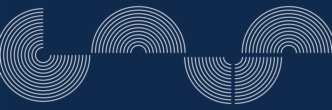 Abstract dark blue background with geometric half circles forming a wavy pattern. Modern minimalist linear arch curve vector illustration graphic asset.