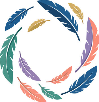 Colorful feather circle vector arranged in a floating ring