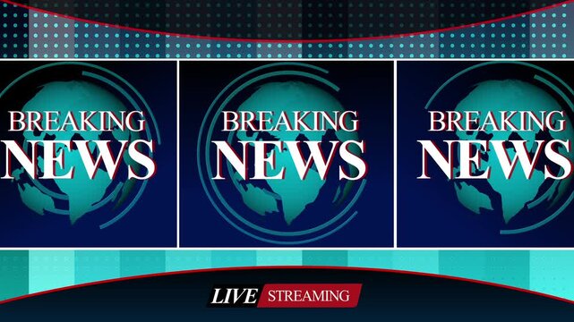 Tri-panel breaking news broadcast backdrop background animation