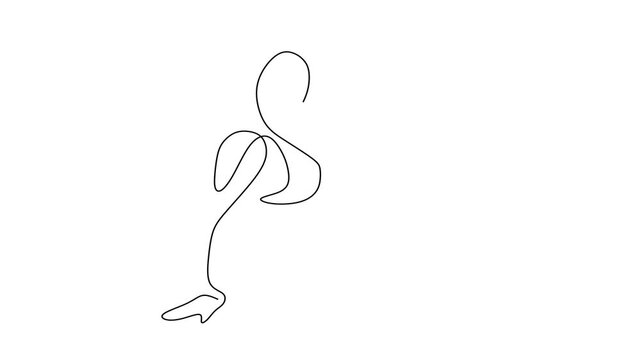 Animated self drawing of continuous line draw of  Relaxing Woman with Wine - Minimalist Line Art.   Full length one line animation. 4K